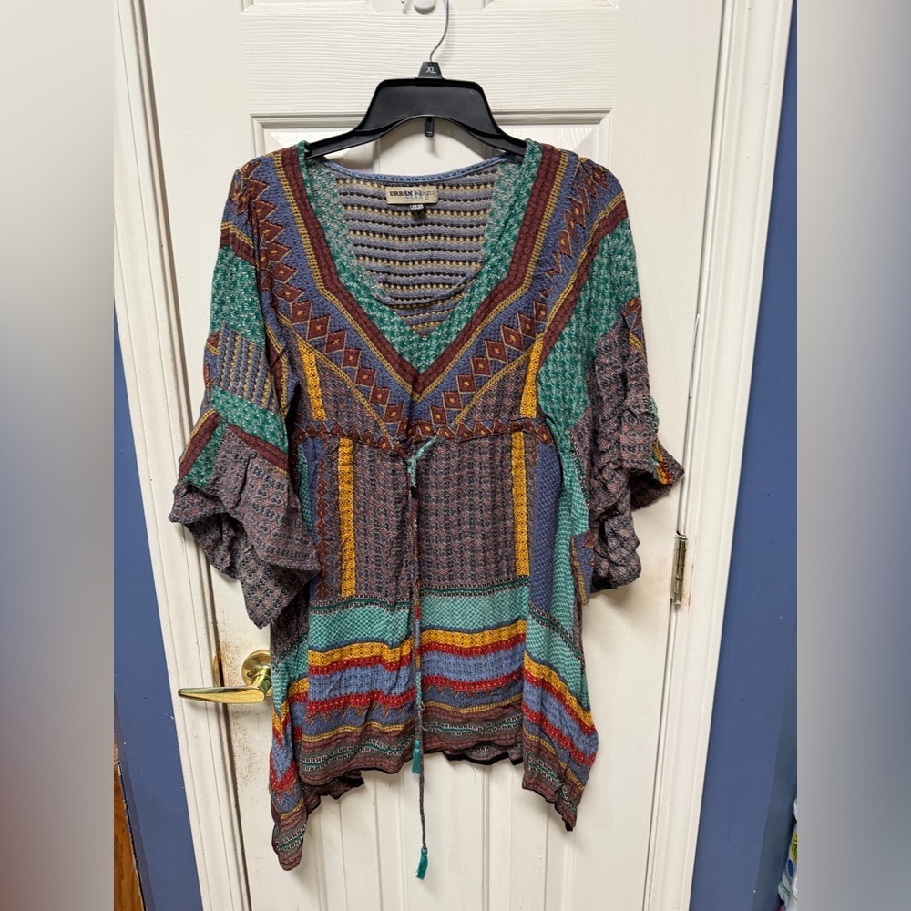 Urban Mangos Boho V-Neck Hippy Relaxed Earthy Loose One Size Fit Most Dress